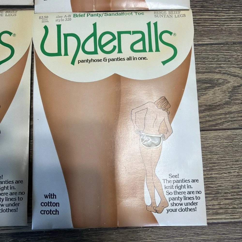 (4) VTG Underalls Pantyhose & Panties Nude Brief (3) (1)Suntan legs Dead Stock